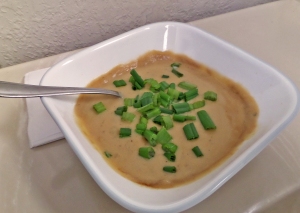 Here's the lovely bowl of soup with its green onion garnish. Yummy!