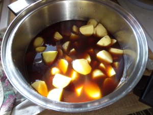Potatoes cooking in the beef stock and water!